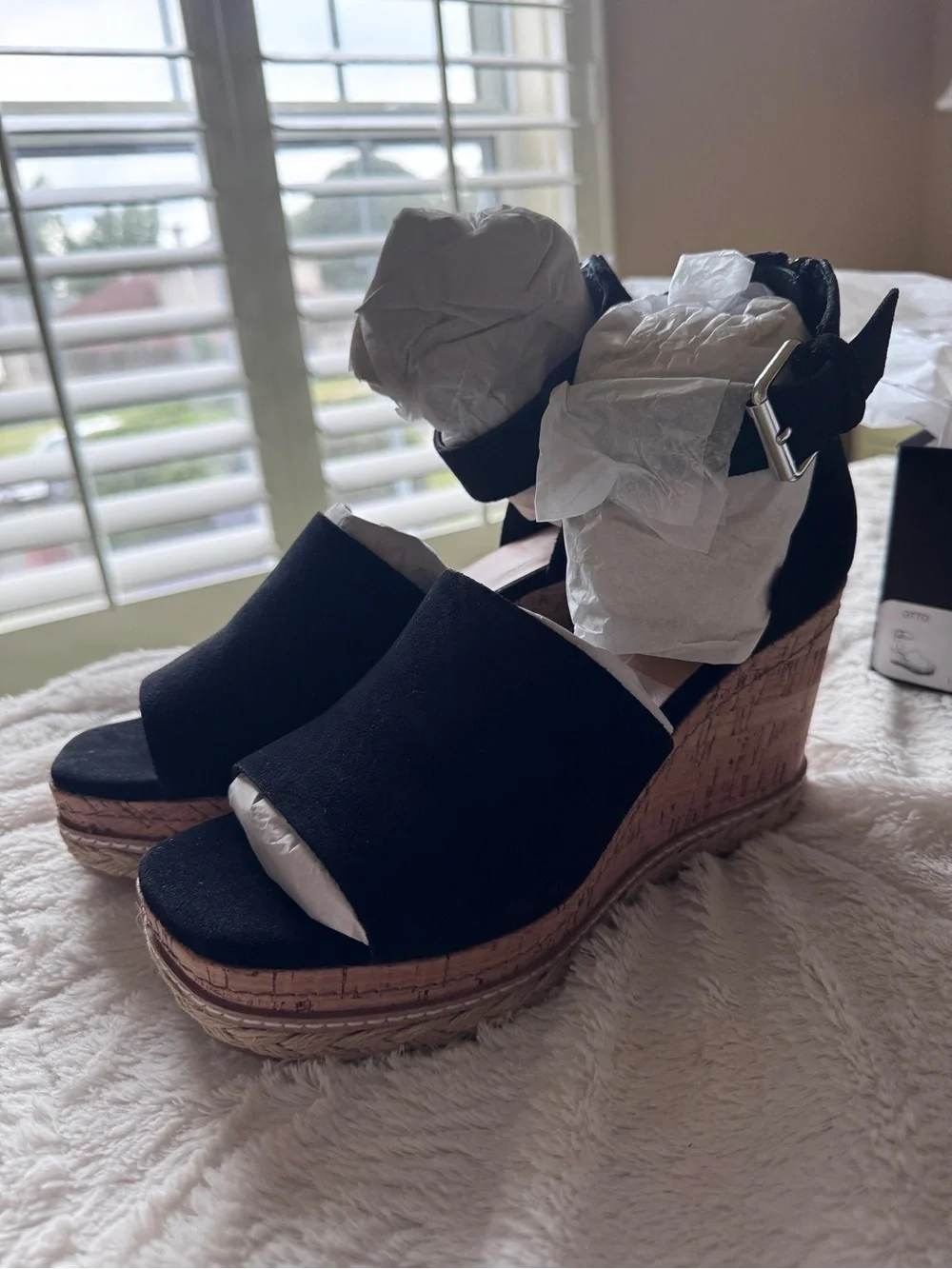 NEW Dolce Vita Otto Black Suede Cork Platform Wedge Sandals Size 8 NIB